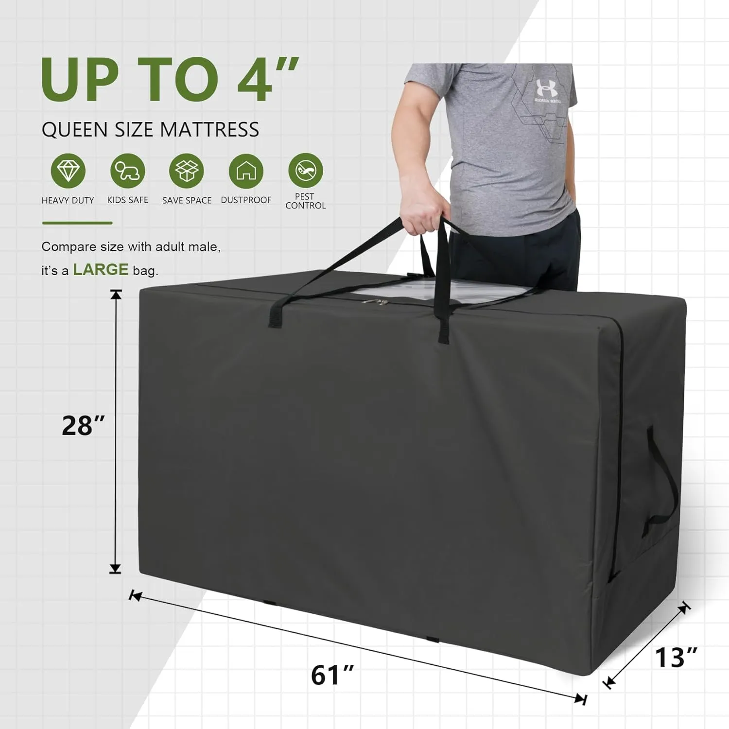Cuddly Nest Folding Mattress Storage Bag - Heavy Duty Carry Case for Tri-Fold Guest Bed (Fits 4" Queen Mattress,Black)