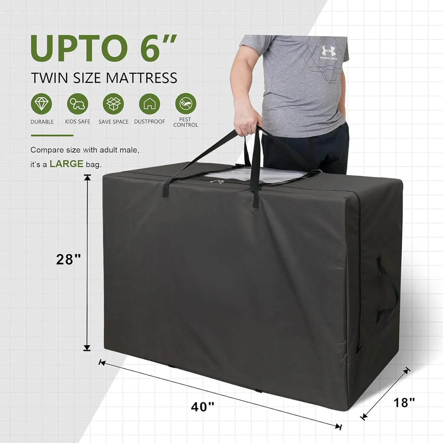 Cuddly Nest Folding Mattress Storage Bag - Heavy Duty Carry Case for Tri-Fold Guest Bed (Fits 6" Twin & Twin XL Mattress,Black)