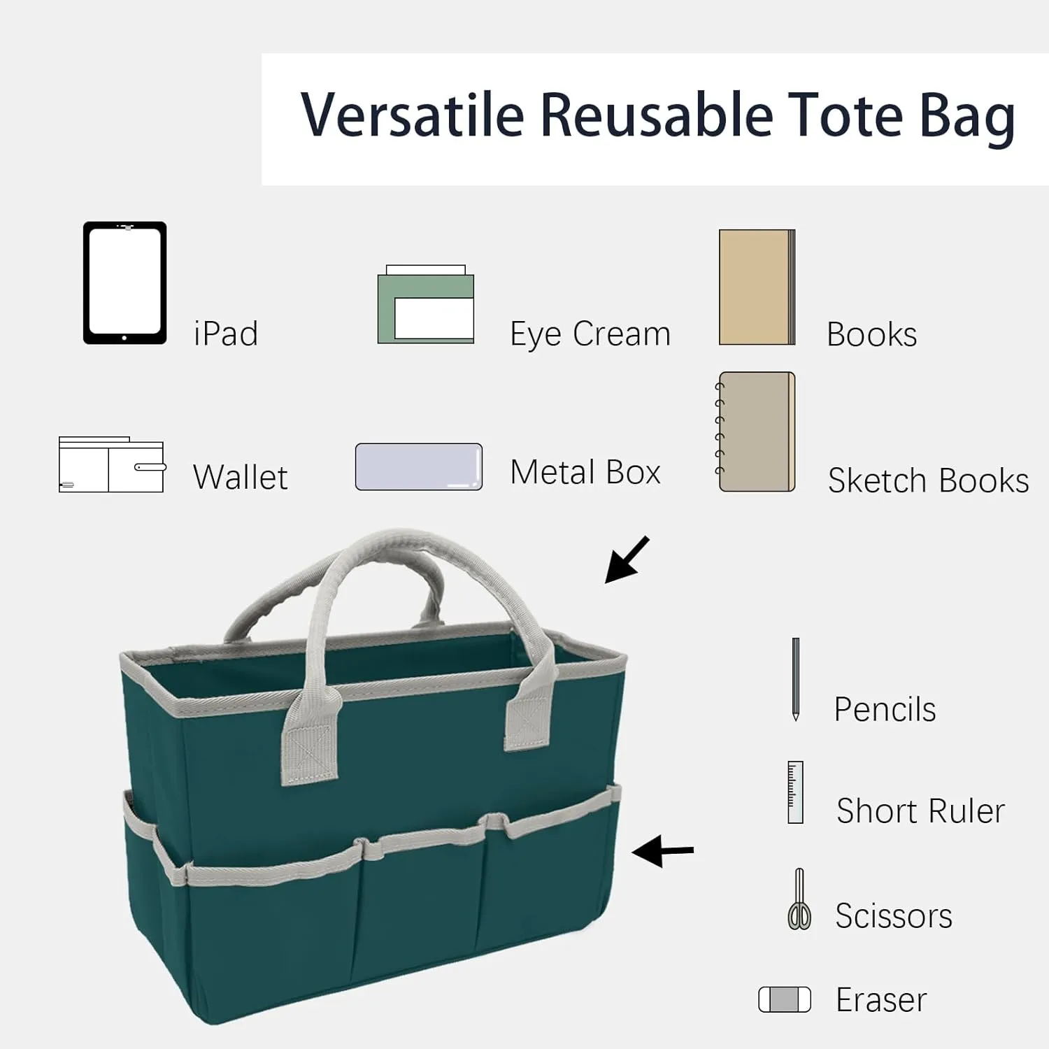Cupohus Art Organizer Craft Storage Tote Bag with Pockets and Hadles, Oxford Fabric Carrying Caddy for Teacher, Officer, Artist, Traveler, and more – Dark Green