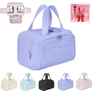 Cureaway Travel Cosmetic Bag, Curetoaway Extra Large Capacity Wide-Open Travel Cosmetic Bag, Organizer Waterproof with Multiple, Lightweight Portable, for Toiletries Storage (Purple)