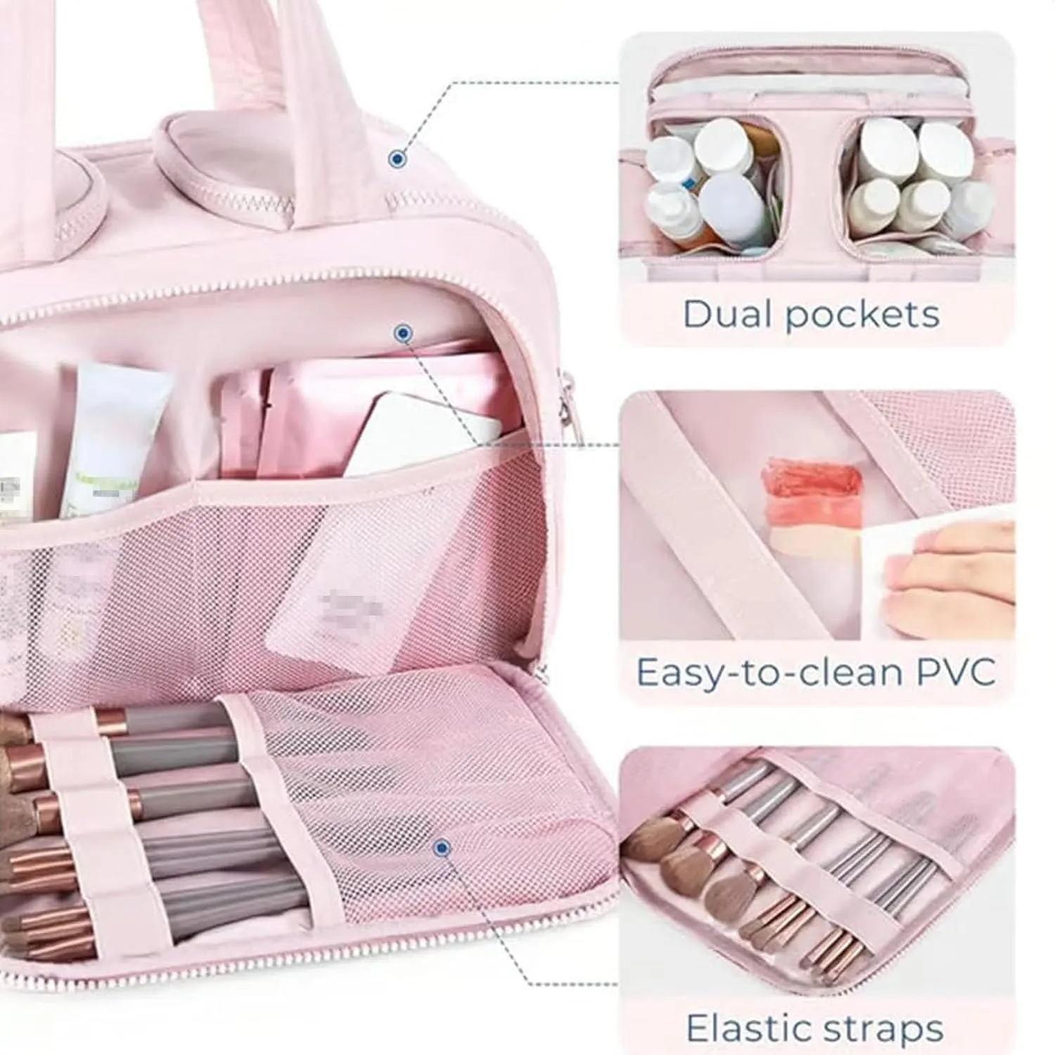 Cureaway Travel Cosmetic Bag, Curetoaway Extra Large Capacity Wide-Open Travel Cosmetic Bag, Organizer Waterproof with Multiple, Lightweight Portable, for Toiletries Storage (Purple)