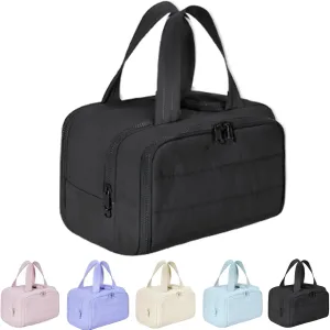 Cureaway Travel Cosmetic Bag, Curetoaway Large Capacity Wide-Open Travel Cosmetic Bag, Lightweight Waterproof, Dry-And-Wet Separation (Black)