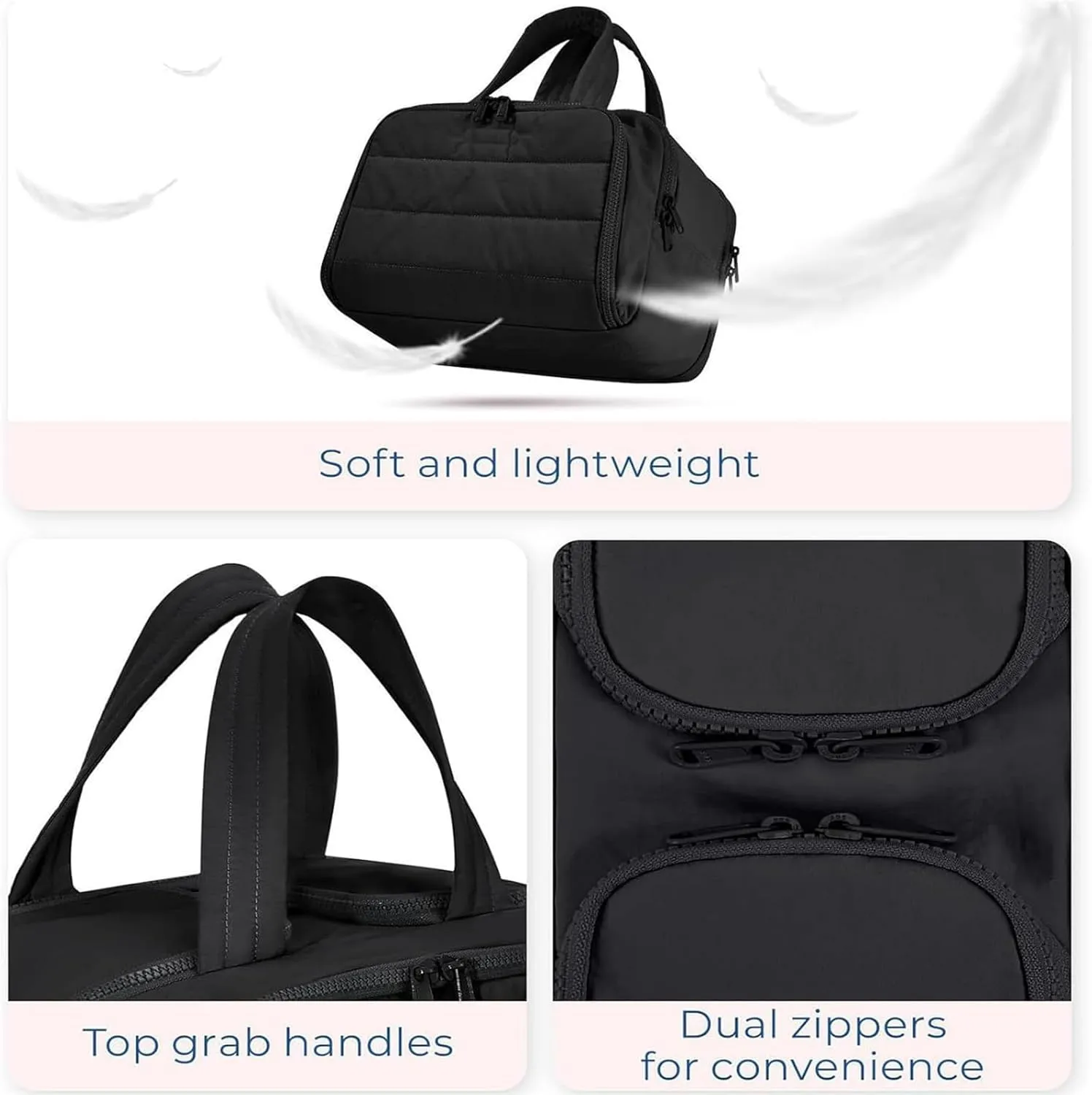 Cureaway Travel Cosmetic Bag, Curetoaway Large Capacity Wide-Open Travel Cosmetic Bag, Lightweight Waterproof, Dry-And-Wet Separation (Black)