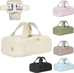 Cureaway Travel Cosmetic Bag, Large Capacity Wide-Open Cosmetic Bag, 4 In 1 Waterproof Portable With Compartments And Handles For Women's Travel Storage (Creamy White)