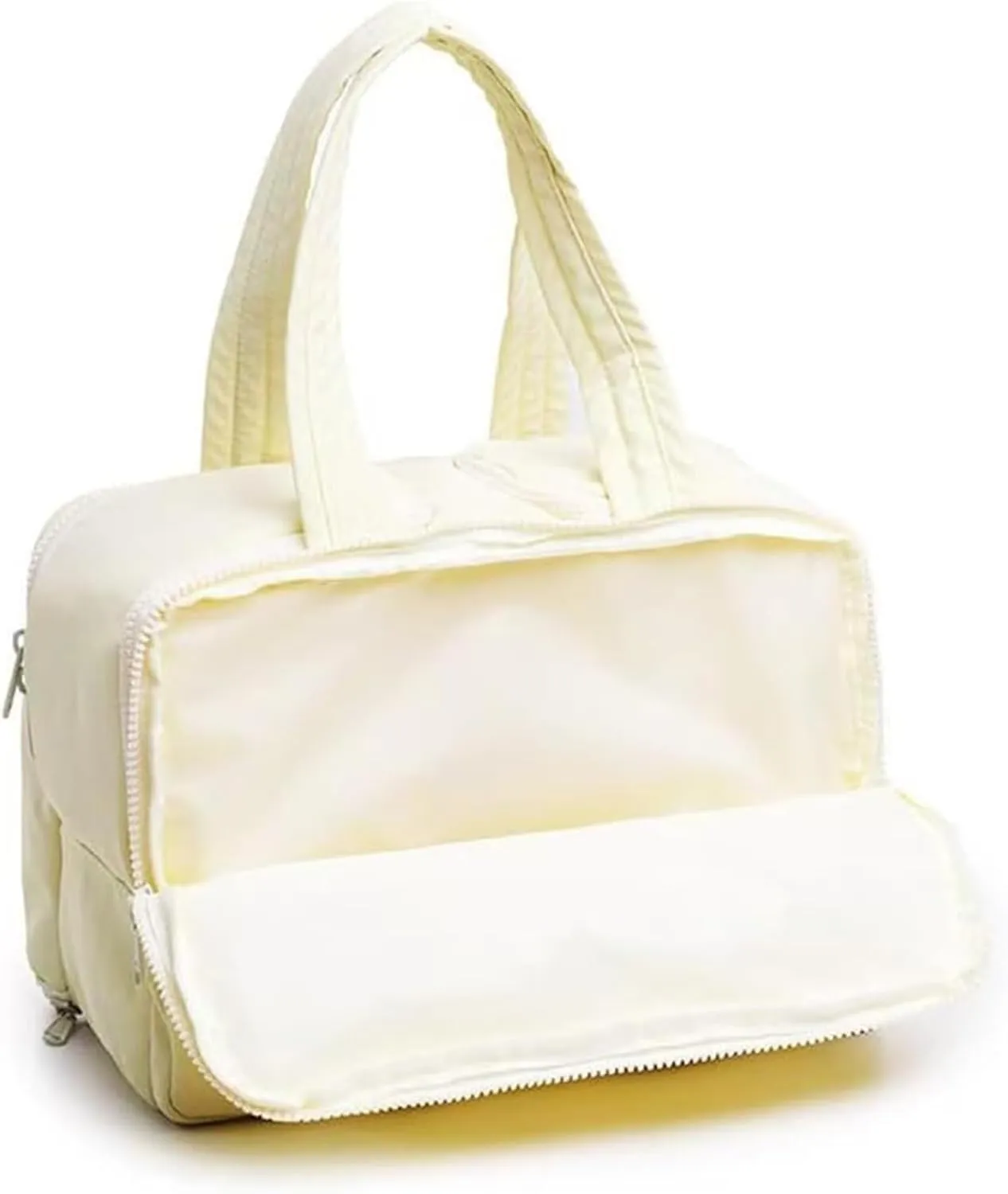 Curetoaway Travel Cosmetic Bag, Colaborateam Large Capacity Wide-Open Travel Cosmetic Bag, Ultra Light & Soft Materials, Dry-and-Wet Separation, Easy Access & Keep Upright, 2025 New Spring In (Beige)