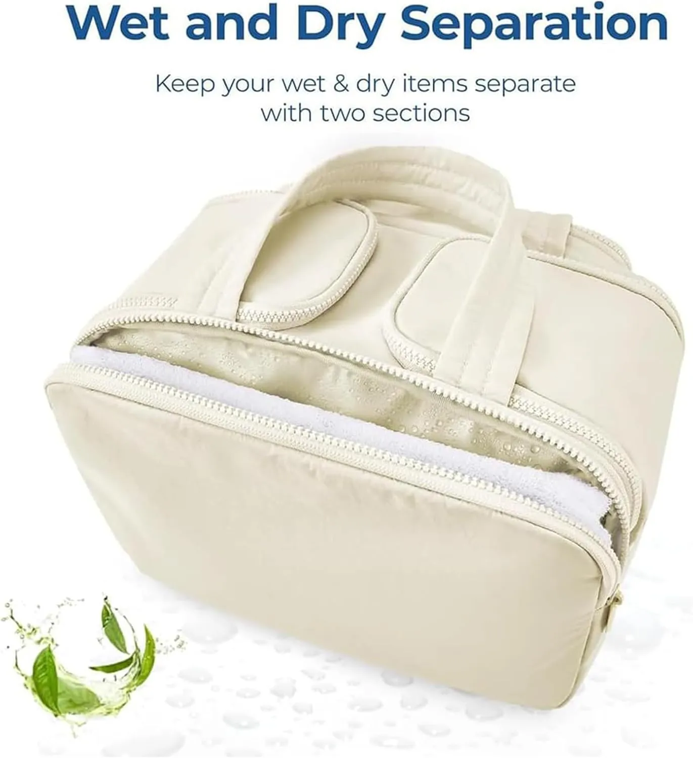 Curetoaway Travel Cosmetic Bag, Colaborateam Large Capacity Wide-Open Travel Cosmetic Bag, Ultra Light & Soft Materials, Dry-and-Wet Separation, Easy Access & Keep Upright, 2025 New Spring In (Beige)