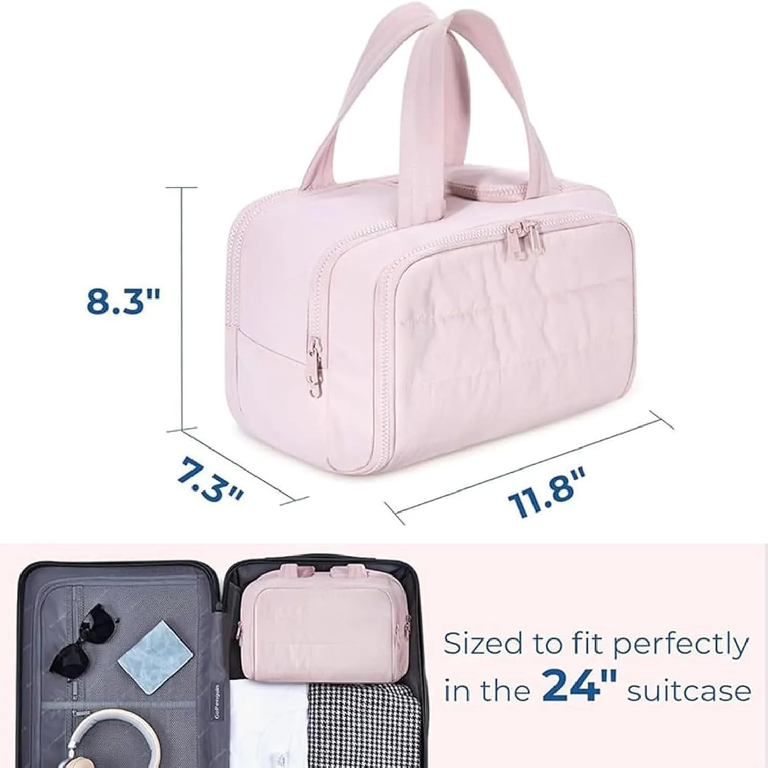Curetoaway Travel Cosmetic Bag, Colaborateam Large Capacity Wide-Open Travel Cosmetic Bag, Ultra Light & Soft Materials, Dry-and-Wet Separation, Easy Access & Keep Upright, 2025 New Spring In (Beige)