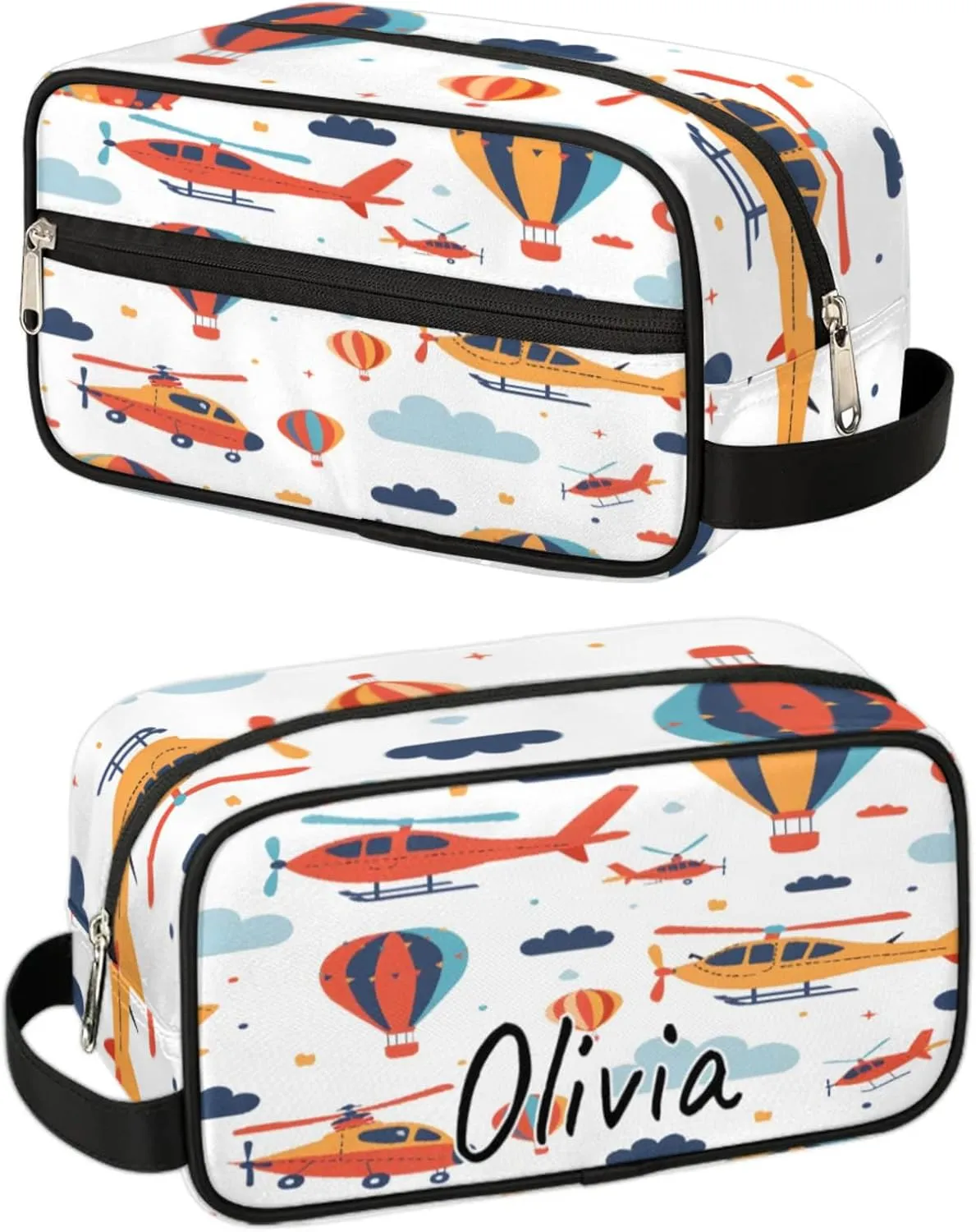 Custom Airplane Plane Makeup Bag with Name Personalized Waterproof Toiletry Bag Customized Aircraft Fighter Cosmetic Bag for Women Men