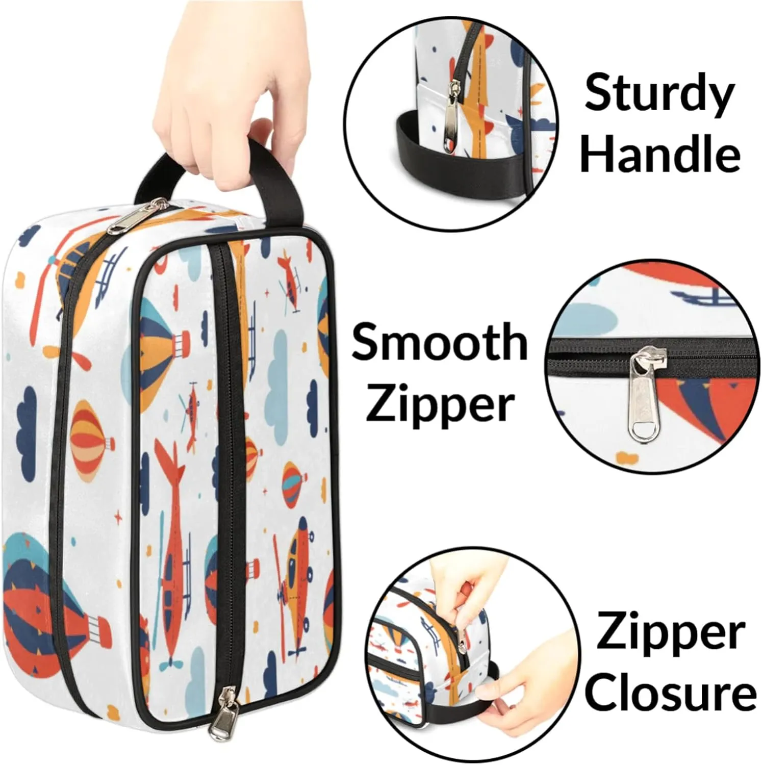 Custom Airplane Plane Makeup Bag with Name Personalized Waterproof Toiletry Bag Customized Aircraft Fighter Cosmetic Bag for Women Men