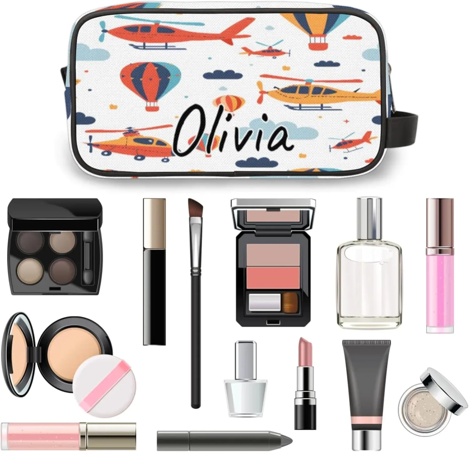 Custom Airplane Plane Makeup Bag with Name Personalized Waterproof Toiletry Bag Customized Aircraft Fighter Cosmetic Bag for Women Men