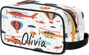 Custom Airplane Plane Makeup Bag with Name Personalized Waterproof Toiletry Bag Customized Aircraft Fighter Cosmetic Bag for Women Men