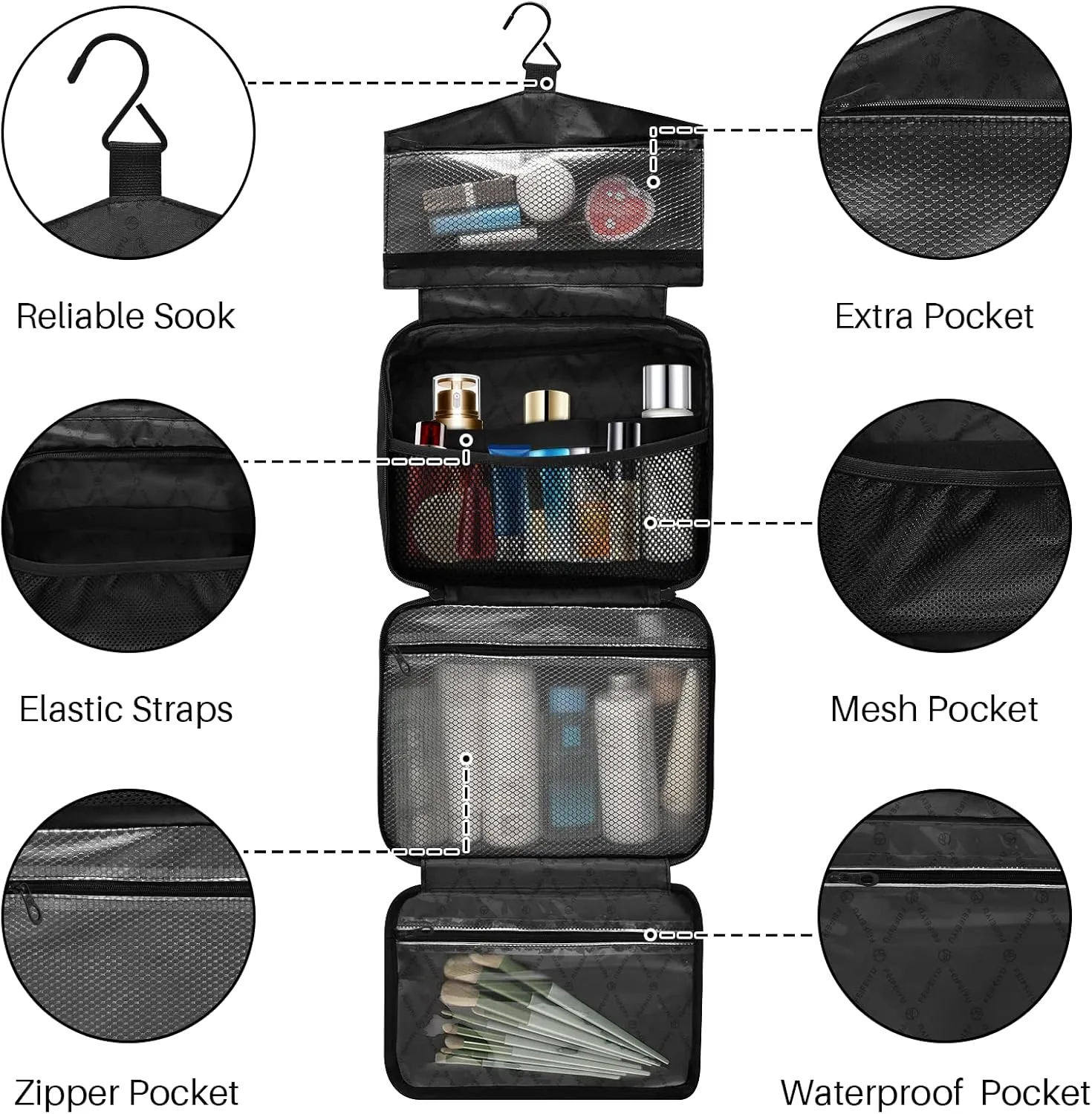 Custom Beige Hanging Cosmetic Bags for Women Personalized Travel Toiletry Bag Large Waterproof Make Up Organizers And Storage Customized Portable Makeup Organizer for Toiletries Beauty,L