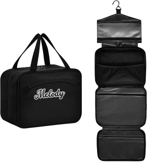 Custom Black Hanging Cosmetic Bags for Women Personalized Travel Toiletry Bag Large Waterproof Makeup Storage Customized Travel Bathroom Bag for Toiletries Cosmetics Brushes Bottle,L