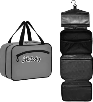Custom Grey Hanging Cosmetic Bags for Women Personalized Travel Toiletry Bag Large Waterproof Travel Makeup Organizer Customized Cosmetic Travel Bag for Women Men Shampoo Cosmetics,L