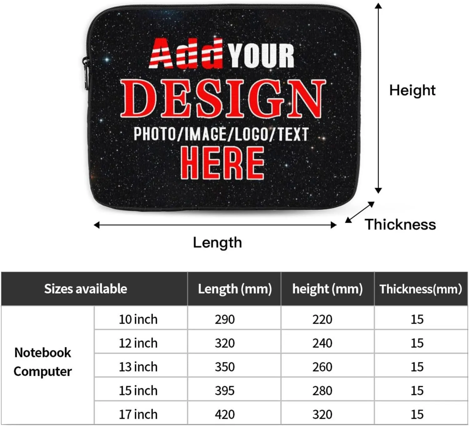 Custom Laptop Bag Personalized Laptop Sleeve Protective Bag Customized Zipper Business Briefcase for Women Men (15 inch)