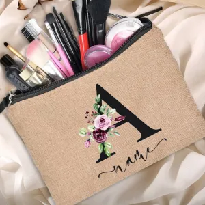 Custom Name Linen Cosmetic Bag