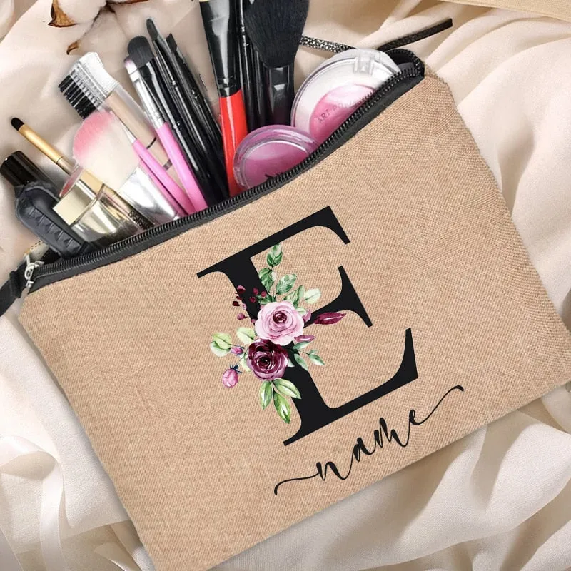Custom Name Linen Cosmetic Bag