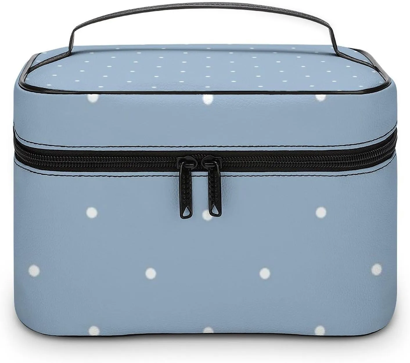 Cute Aqua Blue Polka Dots Pattern Cosmetic Bag, Travel Portable Makeup Bag for Purse Pouch Beauty Zipper Organizer Toiletry Bag for Women