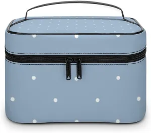 Cute Aqua Blue Polka Dots Pattern Cosmetic Bag, Travel Portable Makeup Bag for Purse Pouch Beauty Zipper Organizer Toiletry Bag for Women