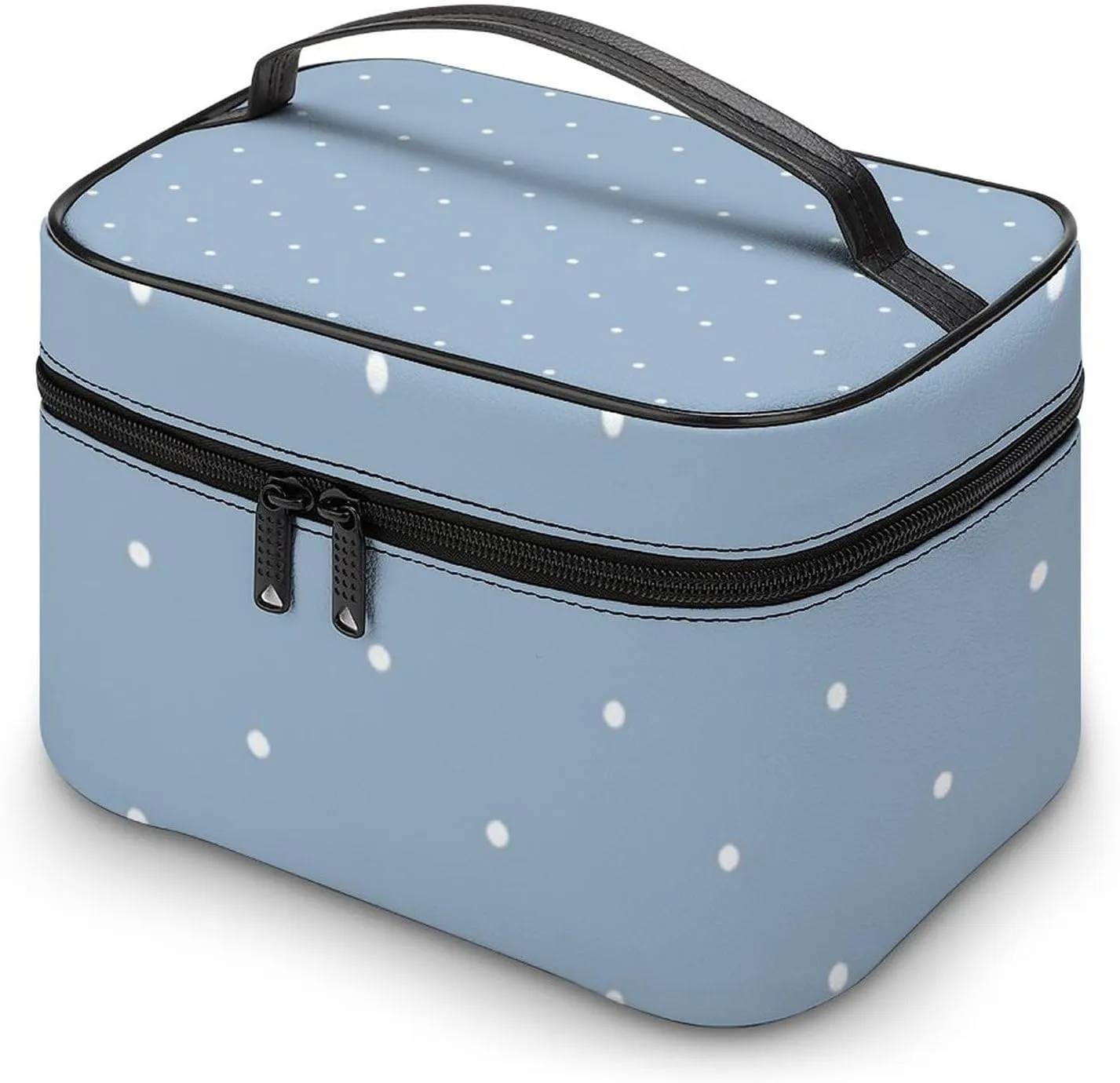 Cute Aqua Blue Polka Dots Pattern Cosmetic Bag, Travel Portable Makeup Bag for Purse Pouch Beauty Zipper Organizer Toiletry Bag for Women