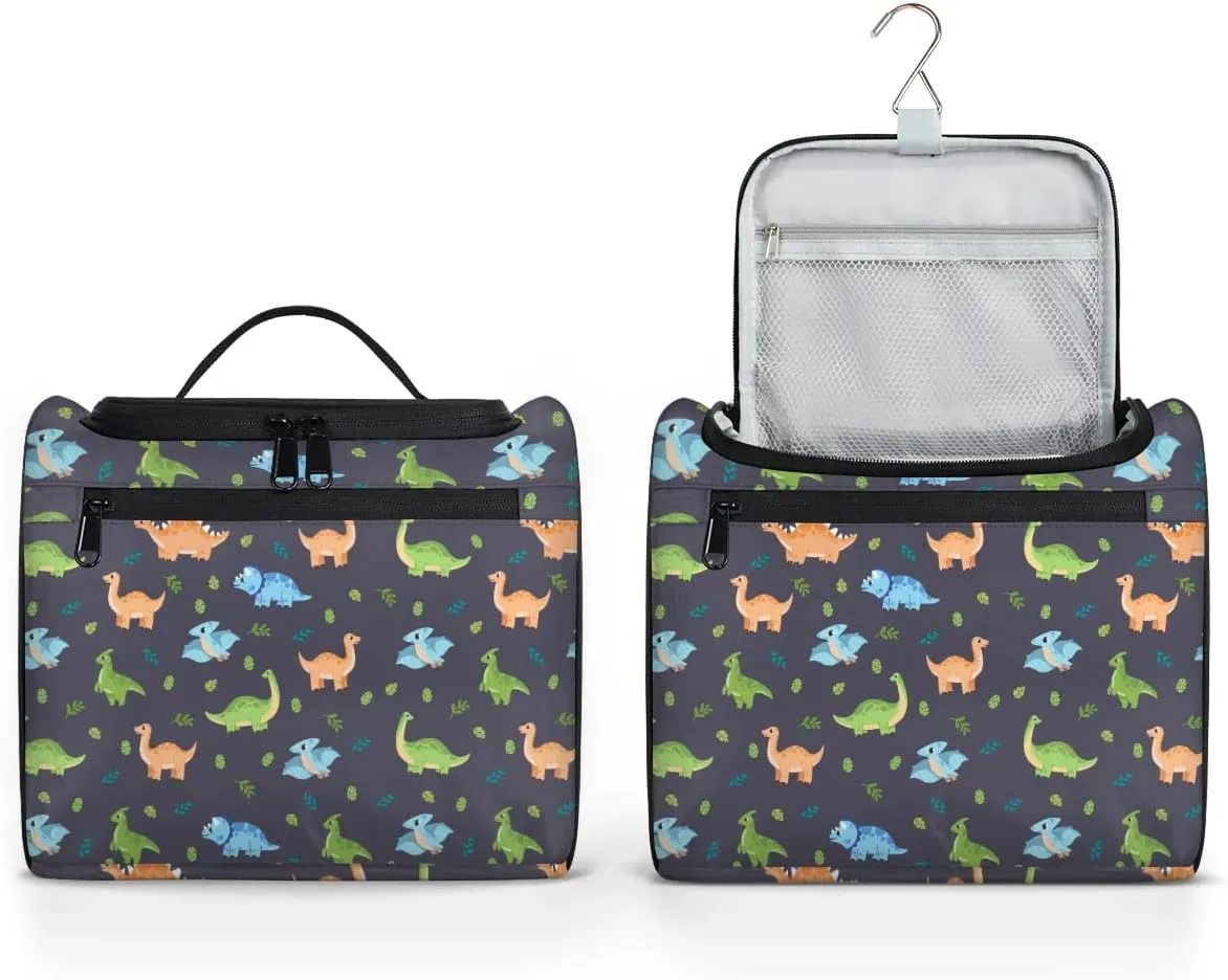 Cute Dinosaur Hanging Toiletry Bag Wash Bag Shower Bag for Men and Boys Cartoon Dino Travel Cosmetics Bag Shaving Bag Organizer Kit for Accessories, Cosmetics, Travel Essentials