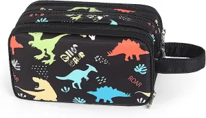 Cute Kids Toiletry Bag for Boys, Toddler Travel Makeup Bag Cosmetic Bag for Toddler Boys Gift, dinosaur Black