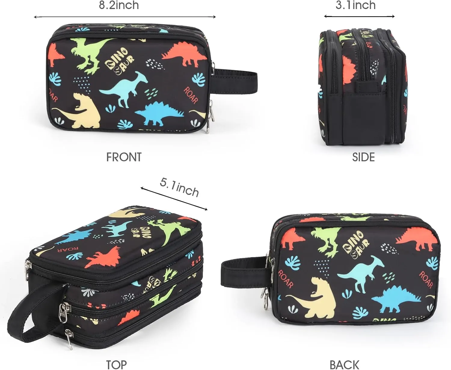 Cute Kids Toiletry Bag for Boys, Toddler Travel Makeup Bag Cosmetic Bag for Toddler Boys Gift, dinosaur Black