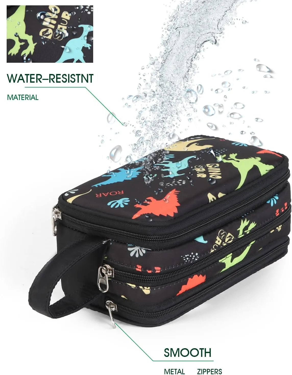 Cute Kids Toiletry Bag for Boys, Toddler Travel Makeup Bag Cosmetic Bag for Toddler Boys Gift, dinosaur Black