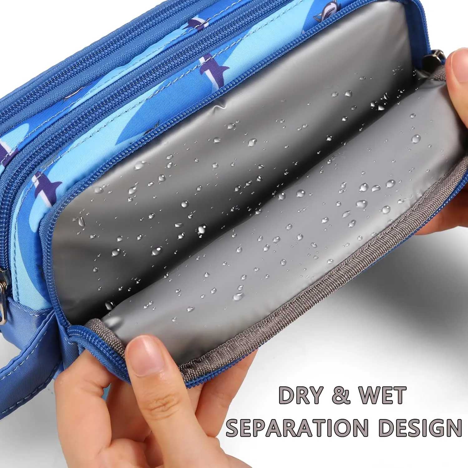 Cute Kids Toiletry Bag for Boys, Toddler Travel Makeup Bag Cosmetic Bag for Toddler Boys Gift, Shark Blue