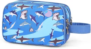 Cute Kids Toiletry Bag for Boys, Toddler Travel Makeup Bag Cosmetic Bag for Toddler Boys Gift, Shark Blue