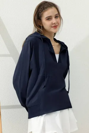 CWTTL1451_Basic Lightweight Pullover Hoodie Sweatshirt: NAVY / (L) 1