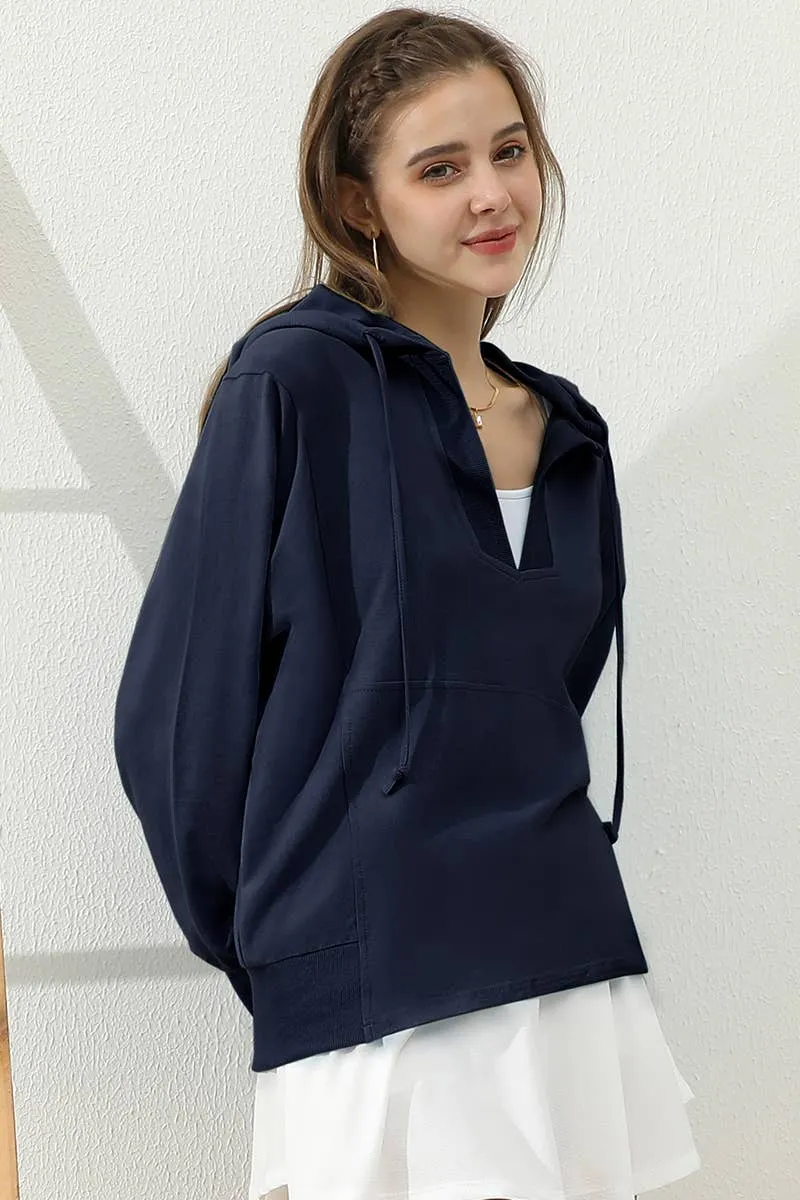 CWTTL1451_Basic Lightweight Pullover Hoodie Sweatshirt: NAVY / (L) 1