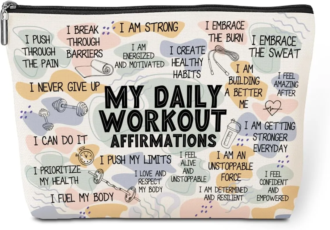 Daily Affirmations for Women Makeup Bag Workout Gifts for Women Encouragement Inspirational Mental Health Gifts for Female Friend Coworker Birthday Friendship Mothers Day Nurse Day Travel Toiletry Bag
