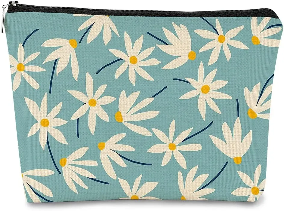Daisy Medium Makeup Bag,Spring Summer Flower Cosmetic Bag Best Gift Idea for Teen Girls Women,Birthday Christmas Gifts for Daughter Sister