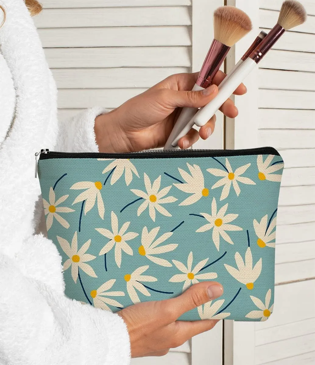Daisy Medium Makeup Bag,Spring Summer Flower Cosmetic Bag Best Gift Idea for Teen Girls Women,Birthday Christmas Gifts for Daughter Sister