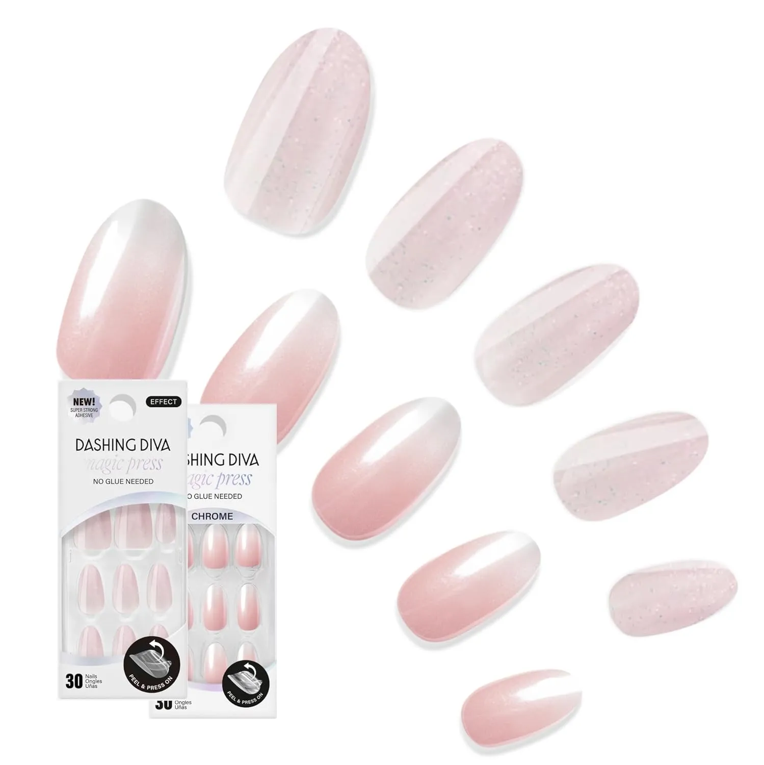 Dashing Diva Magic Press Premium Nail Bundle - Pretty Little Pinks Collection- Press On Nails- Pretty Thing & Rosewater Glaze Almond - Long Lasting Gel - Lasts Up to 7 Days - 2 Sets
