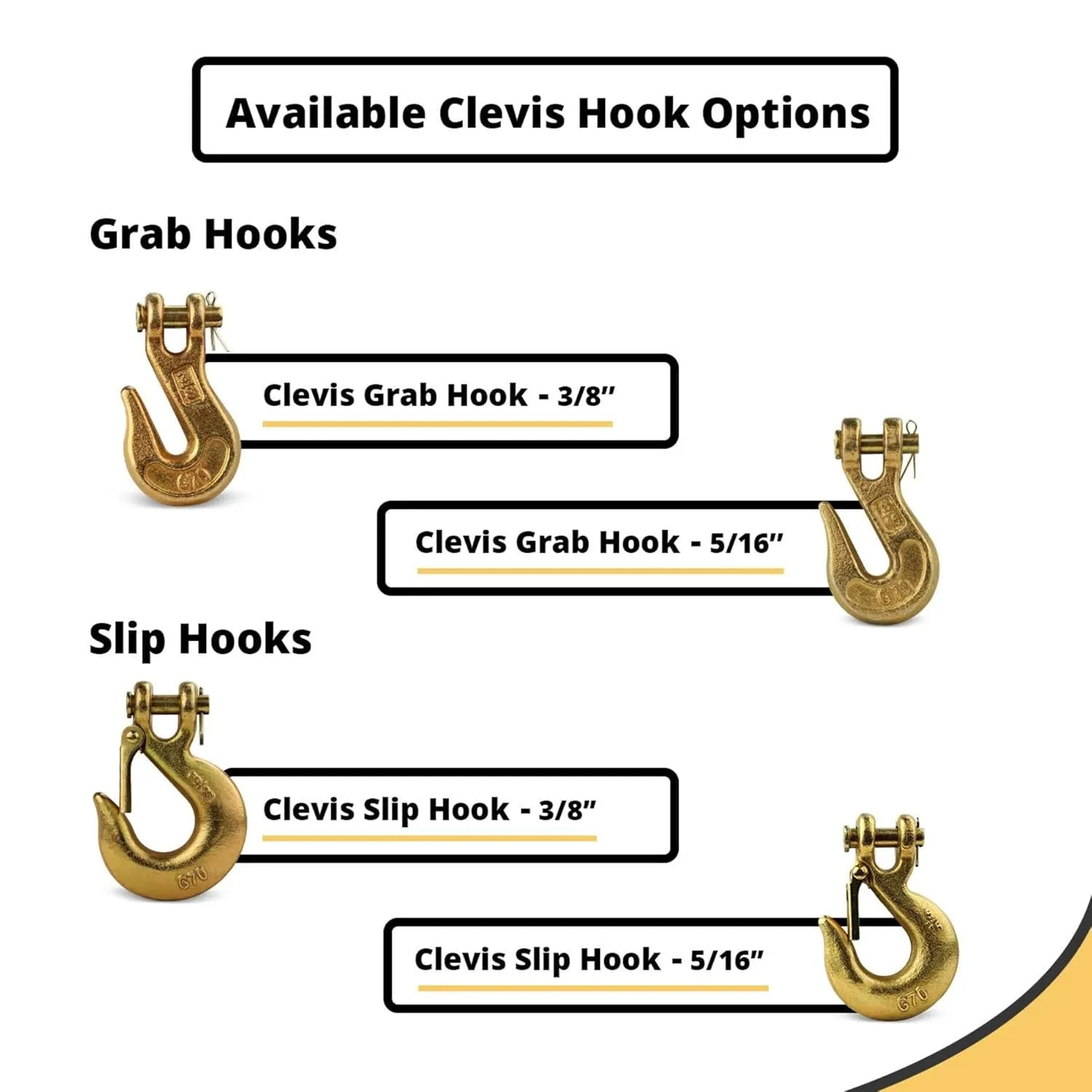 DC Cargo Mall - DC Cargo G70 Clevis Slip Hook with Safety Latch (Pack of 4) - 3/8 Inch Grade 70 Clevis Hooks - Heavy Duty for Trailer Truck Transport - 6,600 Lbs