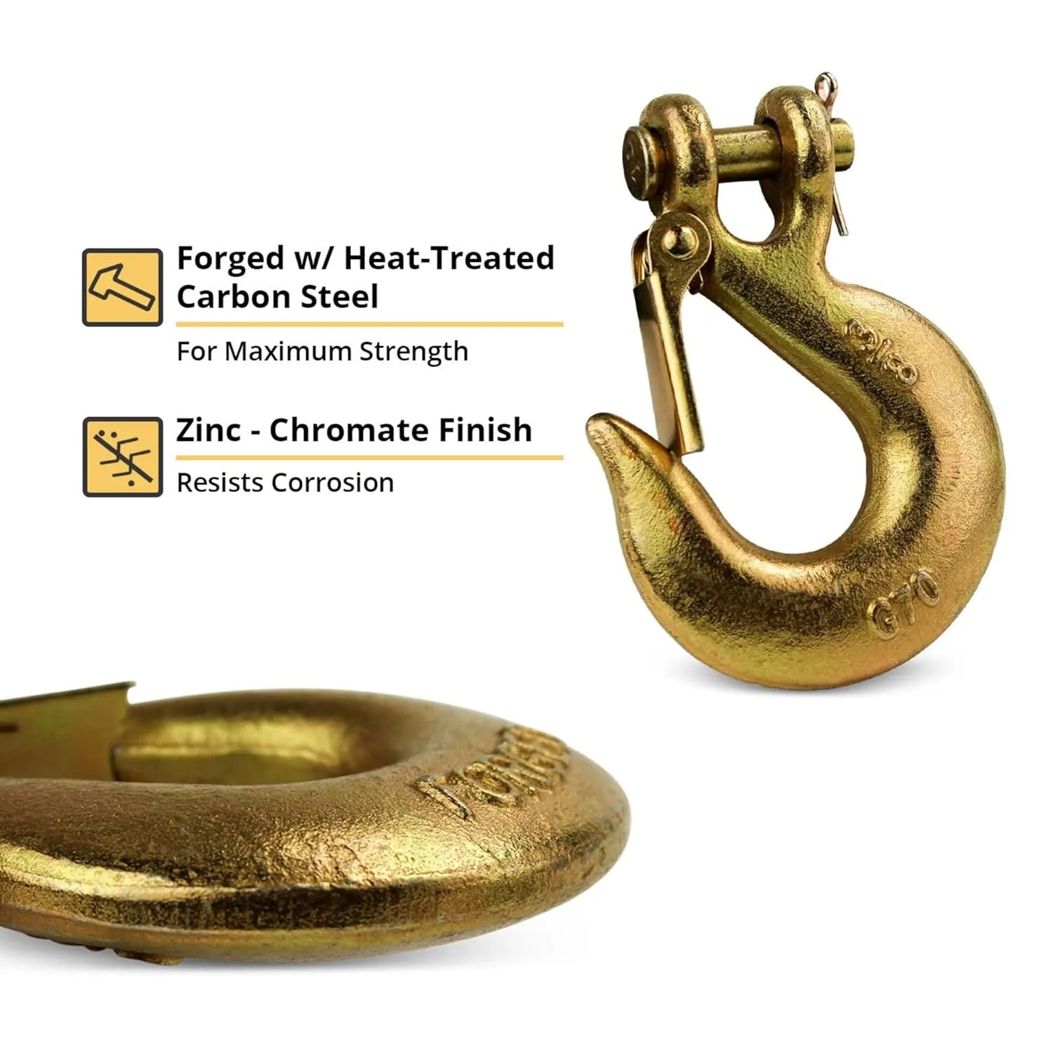 DC Cargo Mall - DC Cargo G70 Clevis Slip Hook with Safety Latch (Pack of 4) - 3/8 Inch Grade 70 Clevis Hooks - Heavy Duty for Trailer Truck Transport - 6,600 Lbs