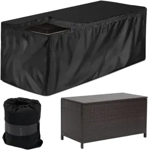 Deck Box Cover Heavy Duty Waterproof Outdoor Ottoman Bench Cover for Keter Large Deck Boxes Rectangular Storage Box Cover with Drawstring and Zipper (62x32x28in)