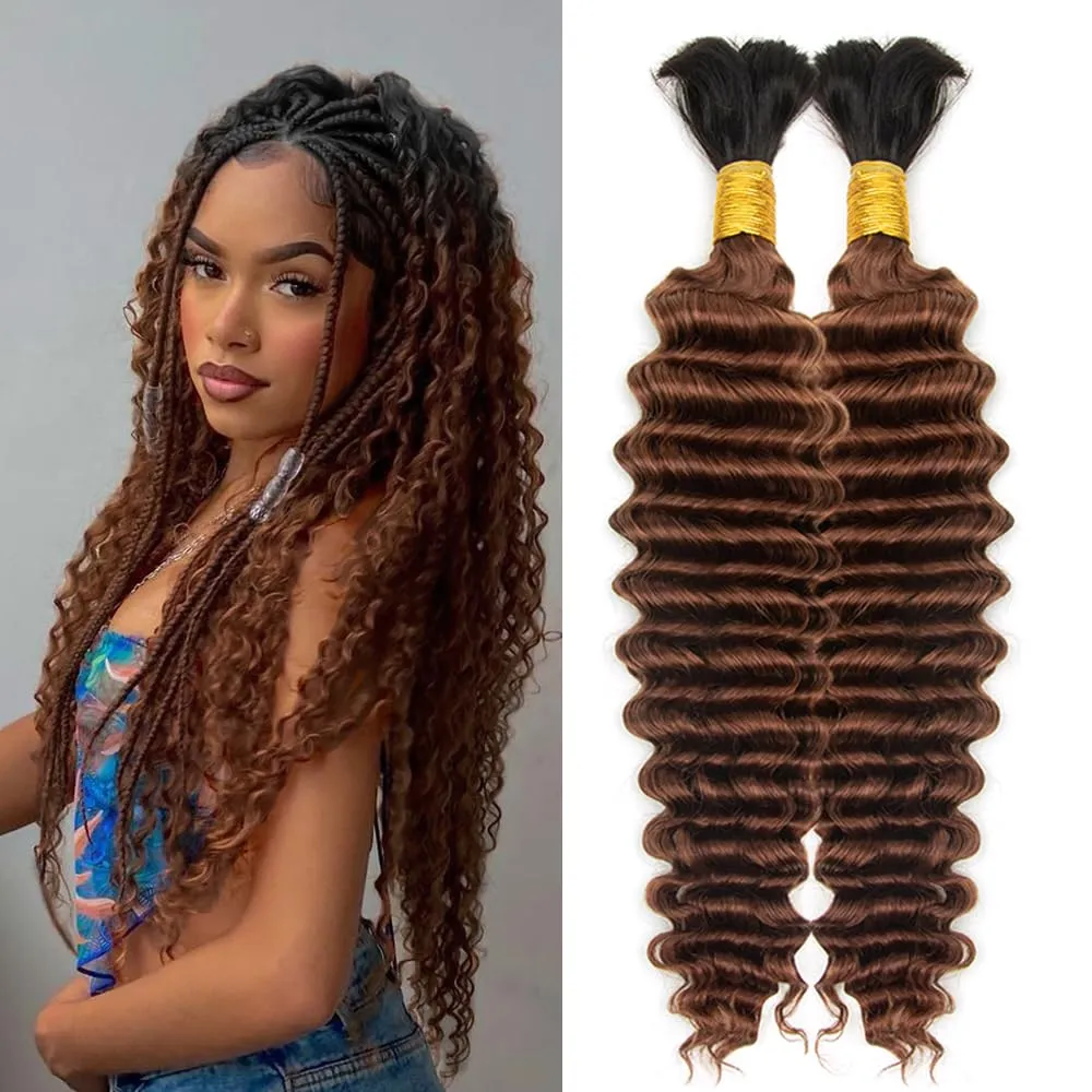 Deep Wave Bulk Human Braiding for Hair 100% Human Hair Unprocessed Brazilian Virgin Hair for Human Hair Extensions (2Bundles-1Pack) 90g 16Inch Human Hair for Micro braiding No Weft (16Inch #T1B/30)