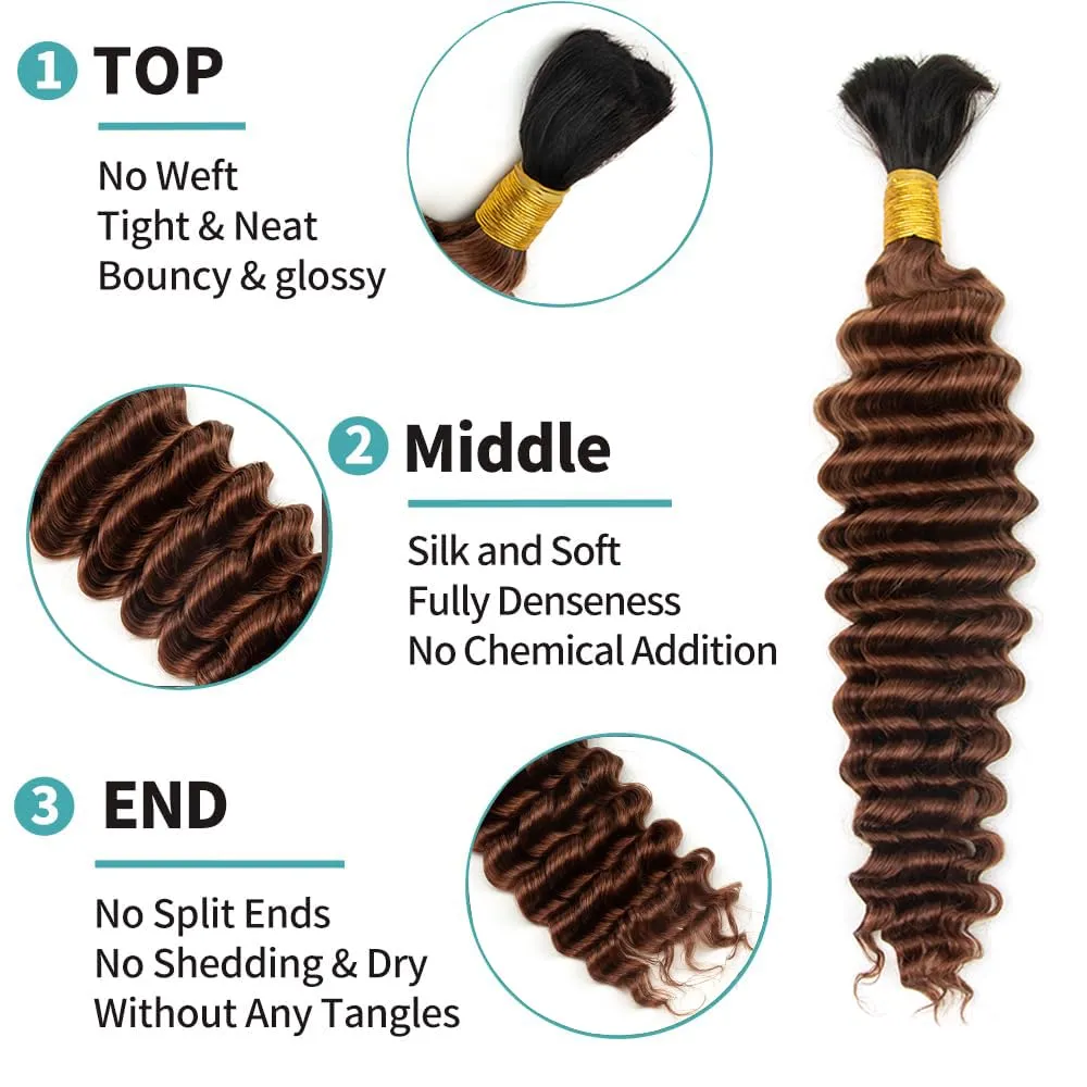 Deep Wave Bulk Human Braiding for Hair 100% Human Hair Unprocessed Brazilian Virgin Hair for Human Hair Extensions (2Bundles-1Pack) 90g 16Inch Human Hair for Micro braiding No Weft (16Inch #T1B/30)