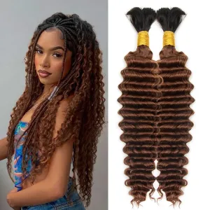 Deep Wave Bulk Human Braiding for Hair 100% Human Hair Unprocessed Brazilian Virgin Hair for Human Hair Extensions (2Bundles-1Pack) 90g 16Inch Human Hair for Micro braiding No Weft (16Inch #T1B/30)