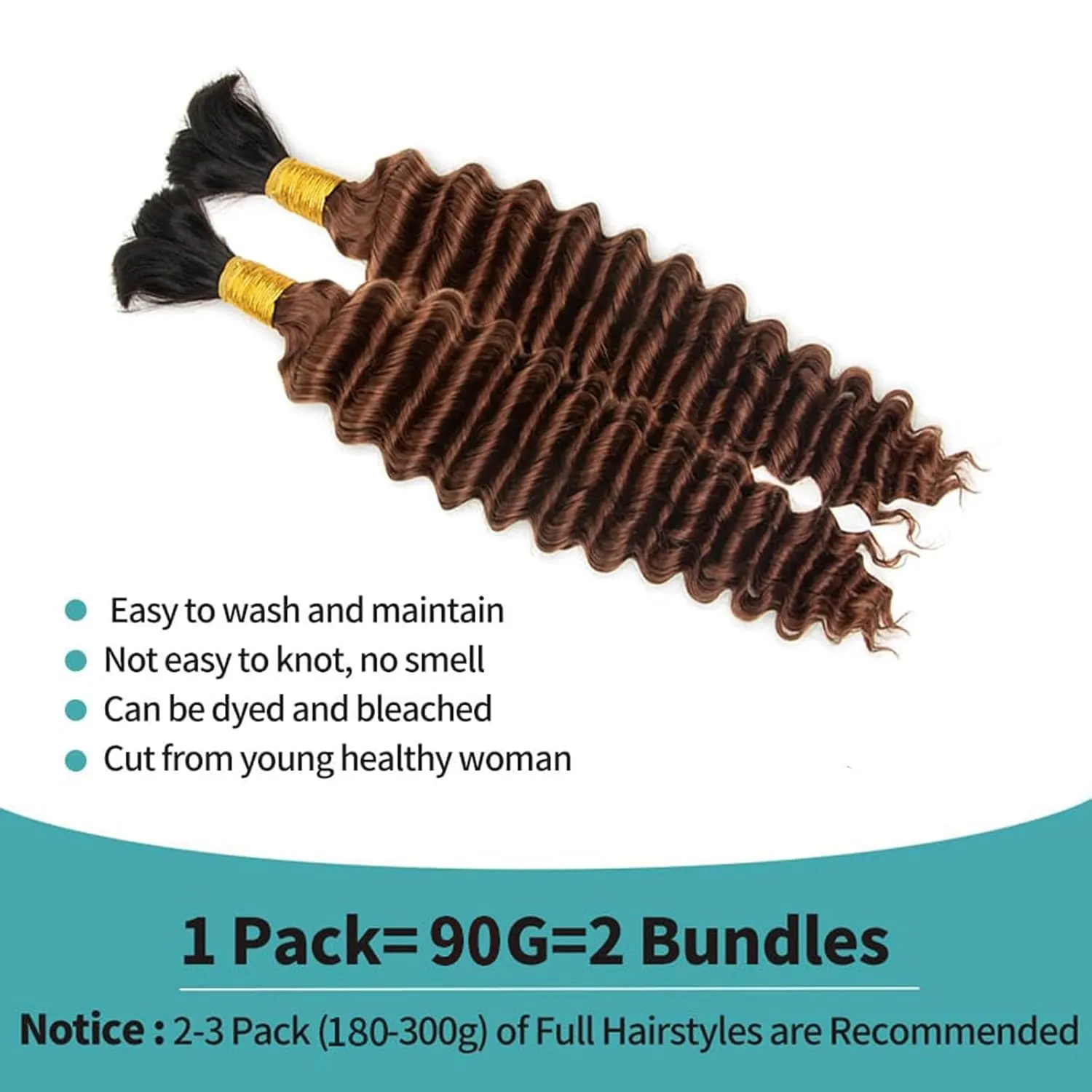 Deep Wave Bulk Human Braiding for Hair 100% Human Hair Unprocessed Brazilian Virgin Hair for Human Hair Extensions (2Bundles-1Pack) 90g 16Inch Human Hair for Micro braiding No Weft (16Inch #T1B/30)
