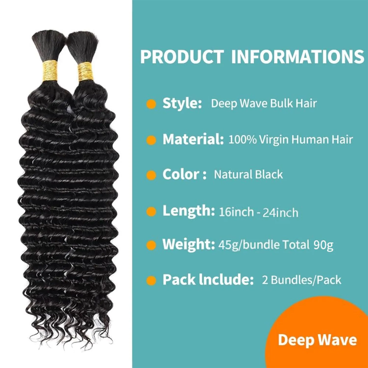 Deep Wave Human Braiding Hair for Boho Braids 16 Inch Boho Human Braiding Hair Curly No Weft 100g 2 Bundles 10A Brazilian Virgin Curly Hair Extension Wet and Wavy Natural Black