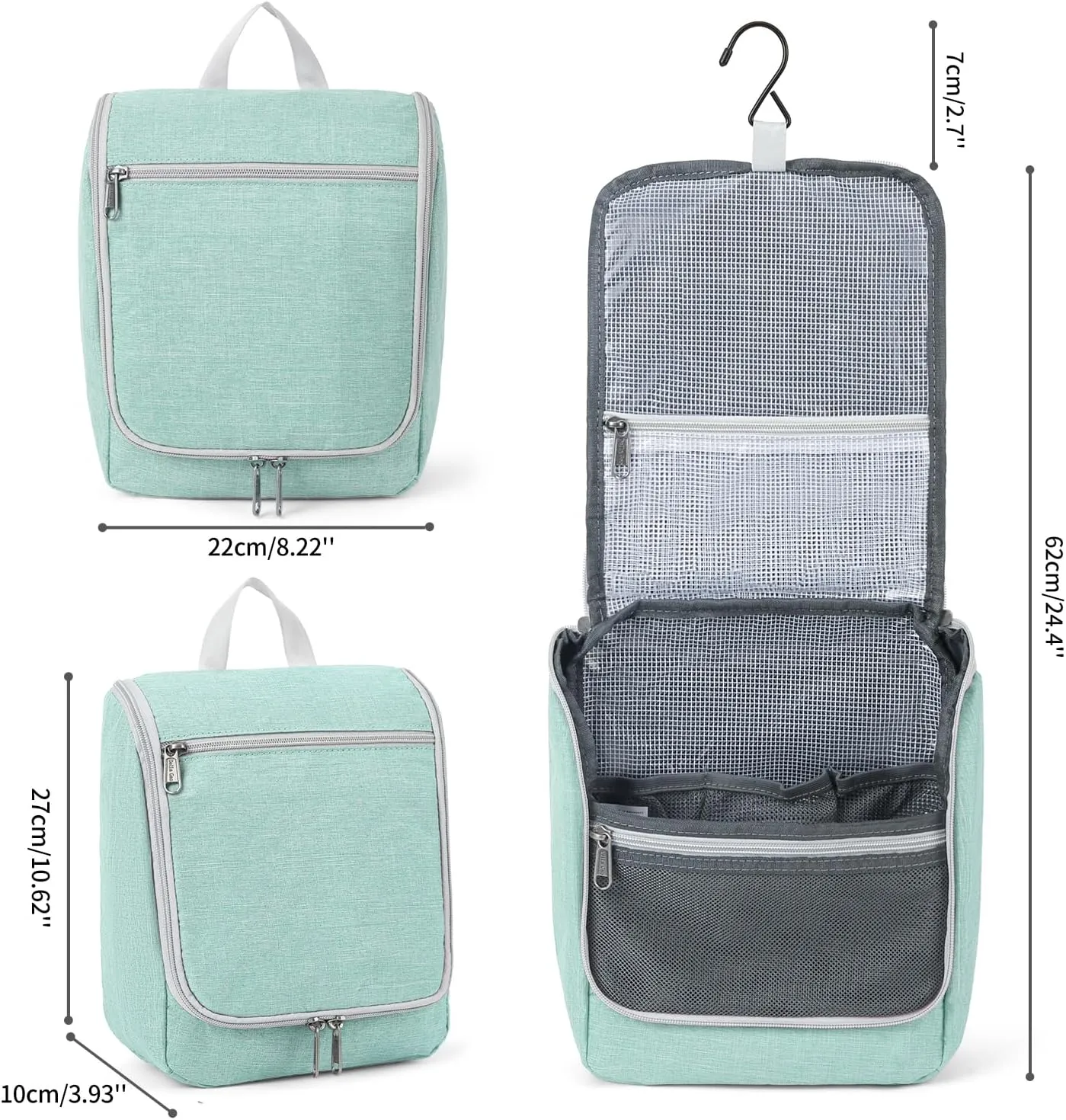 Della Gao Hanging Toiletry Bag for Men and Women, Portable Travel Makeup Bag Cosmetic Bag Toiletries Organizer, Bathroom Bag, Water Resistant Nylon - Green