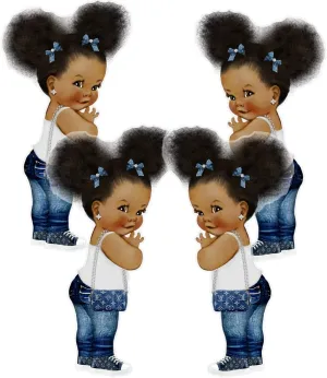 Denim Girl Cutouts African American Jeans Theme Birthday Baby Shower Paper Cutouts Decor (16 inches)
