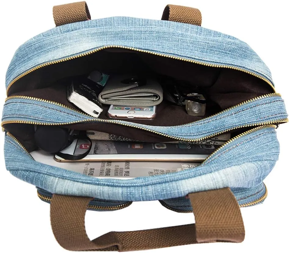 Denim Handbags for Women Jean Purse with Multiple Pockets Denim Blue Pocketbooks Tote Hobos Crossbody Bags