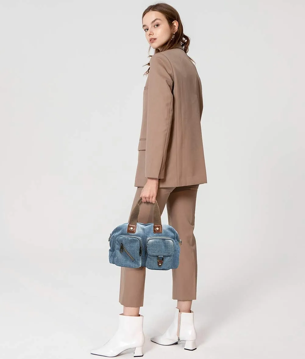 Denim Handbags for Women Jean Purse with Multiple Pockets Denim Blue Pocketbooks Tote Hobos Crossbody Bags