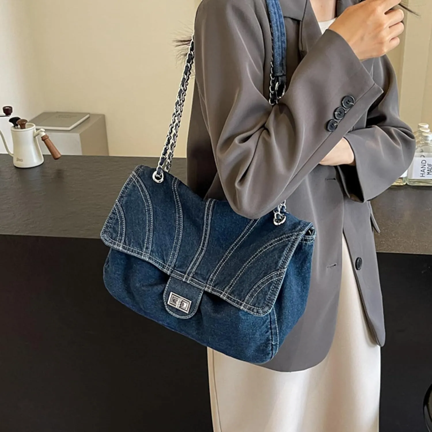Denim Purse for Women Jean Purses Tote Bag for Women Handbags Work Bags Trendy Crossbody Bags Womens Shoulder Bag