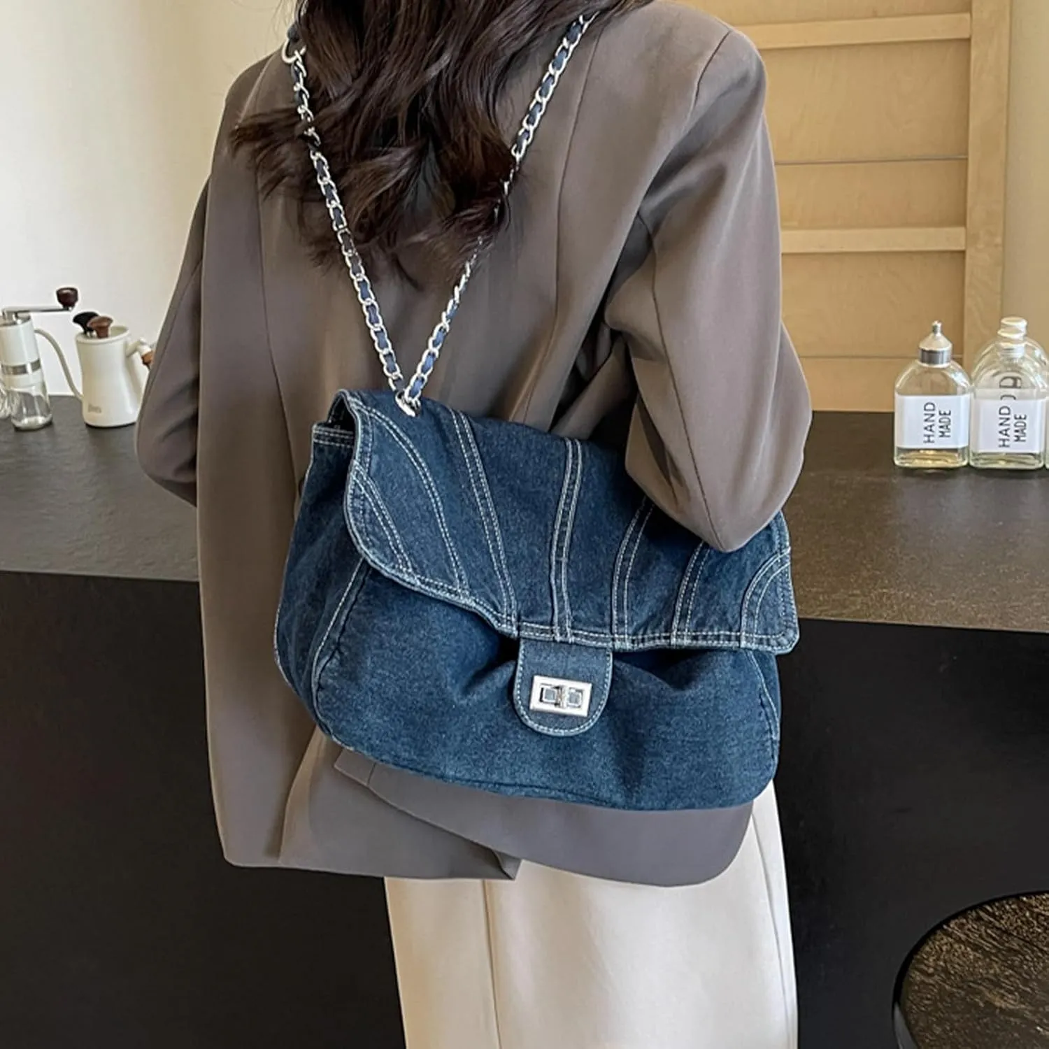 Denim Purse for Women Jean Purses Tote Bag for Women Handbags Work Bags Trendy Crossbody Bags Womens Shoulder Bag